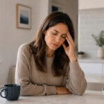 A person pressing a hand to the temple in pain, illustrating how a TMJ disorder can cause headaches
