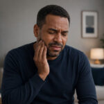 A person cradling the side of the jaw in discomfort, illustrating fast relief methods for jaw pain