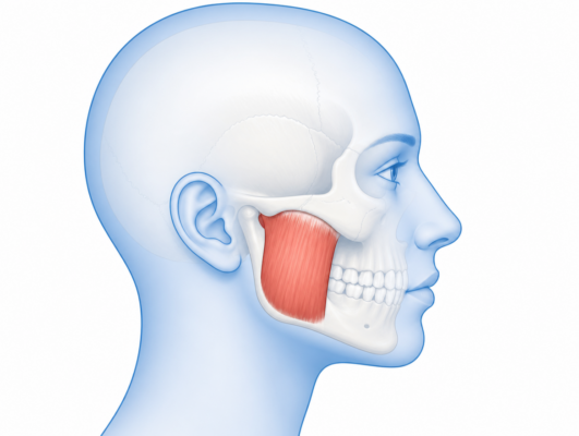 Diagram of the masseter muscle targeted by Botox injections for TMJ disorders