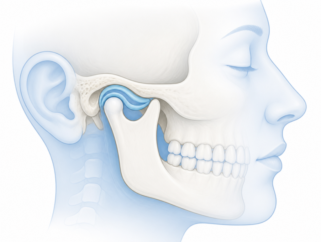 Diagram of the temporomandibular joint space treated with a joint injection for TMJ disorders