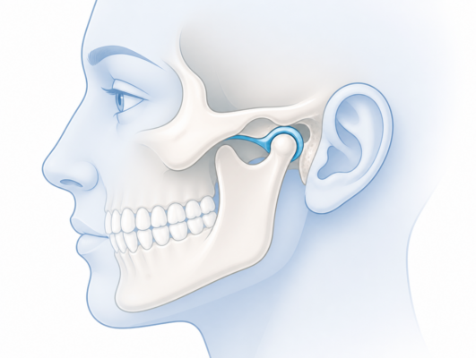 Illustration of the temporomandibular joint referenced in the watch-and-wait approach to TMJ disorders